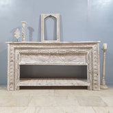 Indian Hand Carved Solid Wood Console Table Whitewash